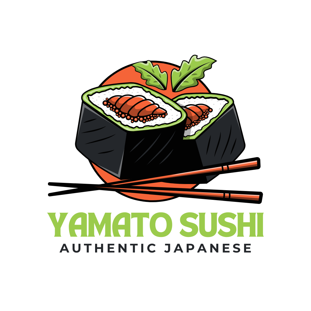 Yamato Sushi: Authentic Japanese logo featuring traditional elements and elegant typography.